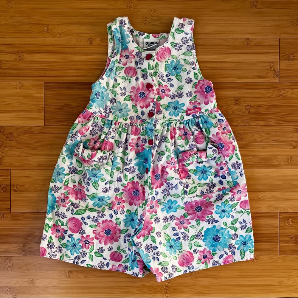Vintage OshKosh Made In USA Floral Shorts Romper Dress - Size 4